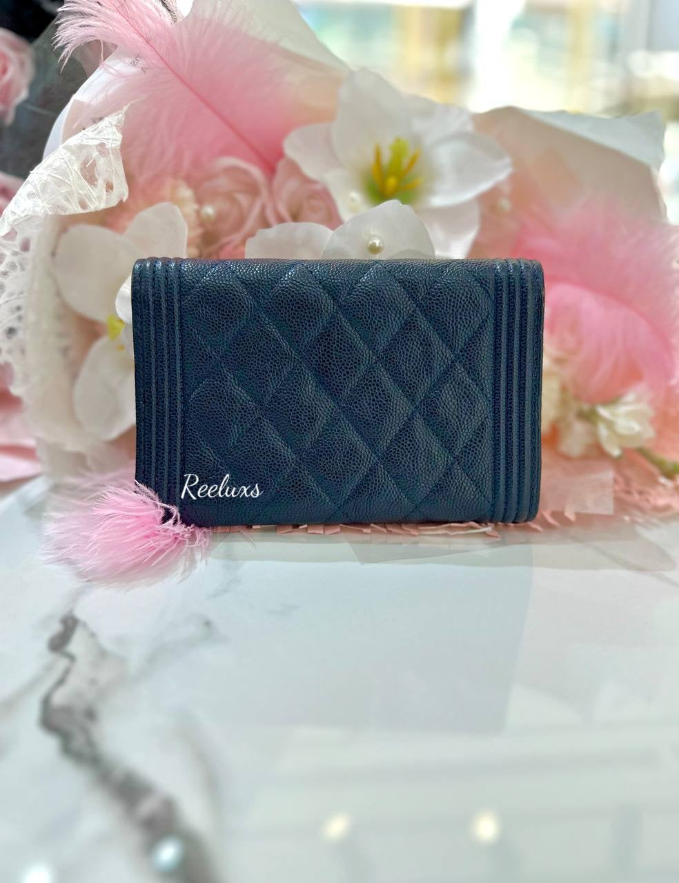 CHANEL Boy Trifold Compact Wallet Caviar GHW