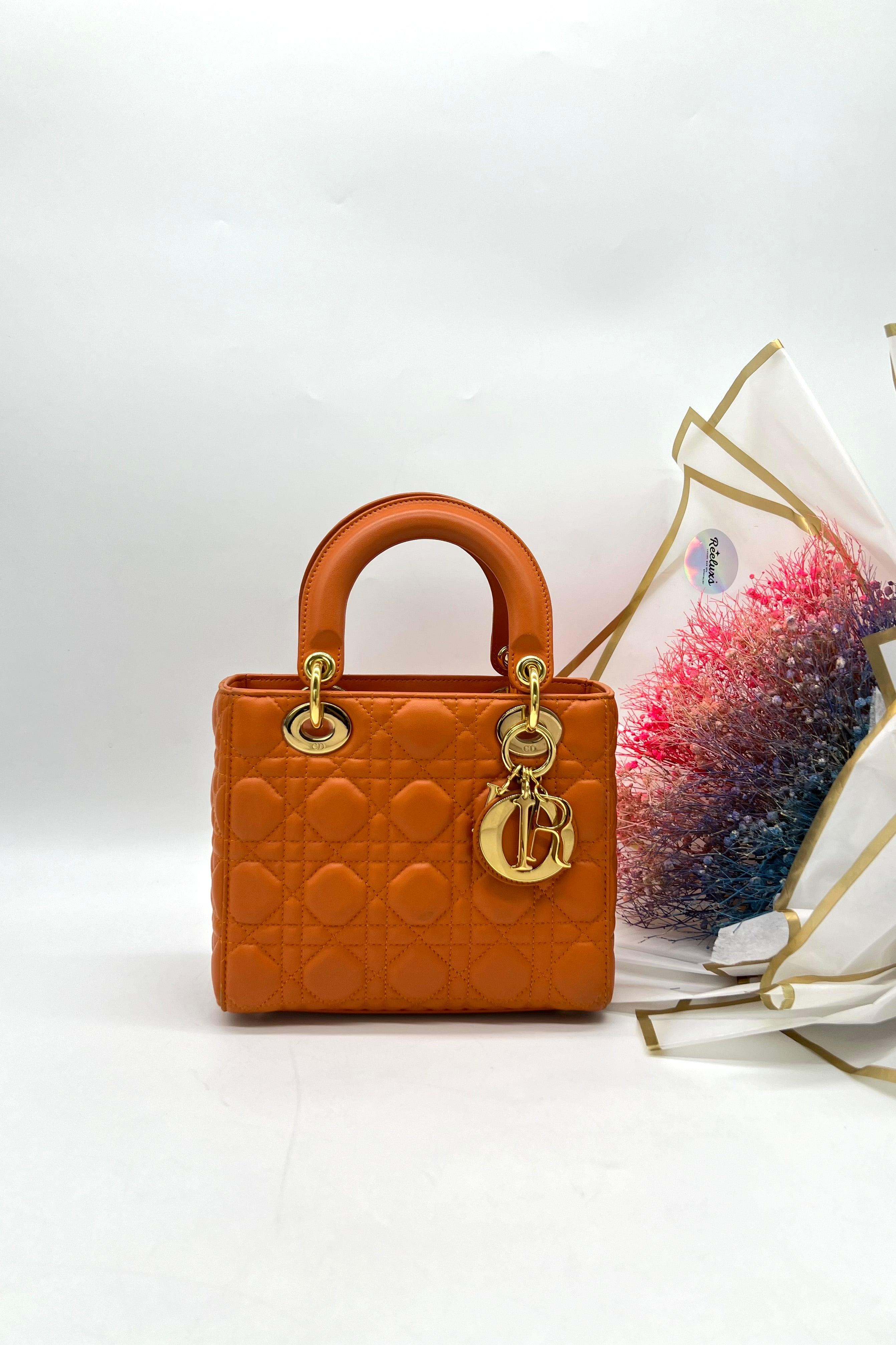 LADY DIOR Medium bag in orange leather - Reeluxs 