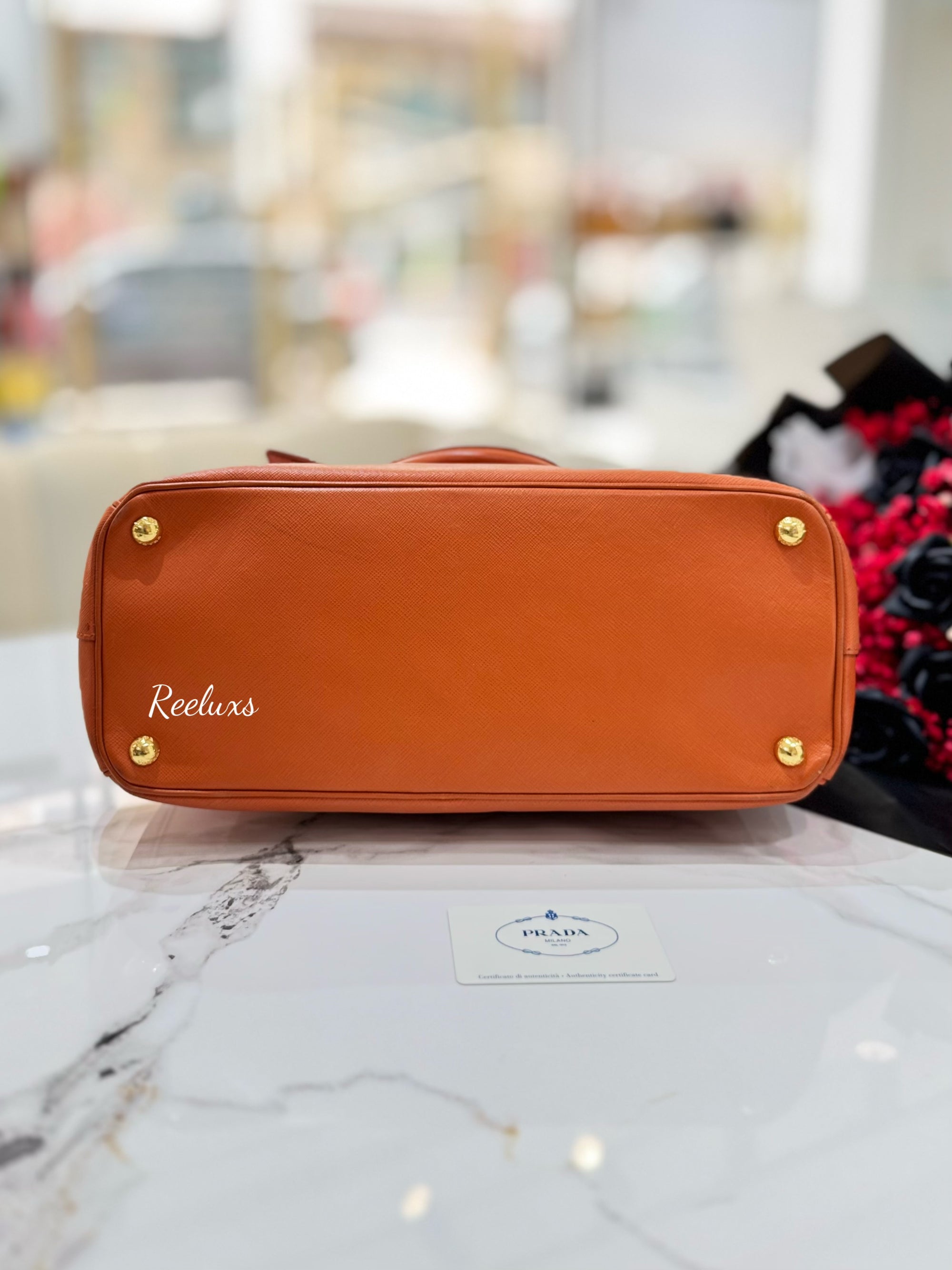 PRADA Papaya Saffiano Lux Leather Parabole Tote Handbag
