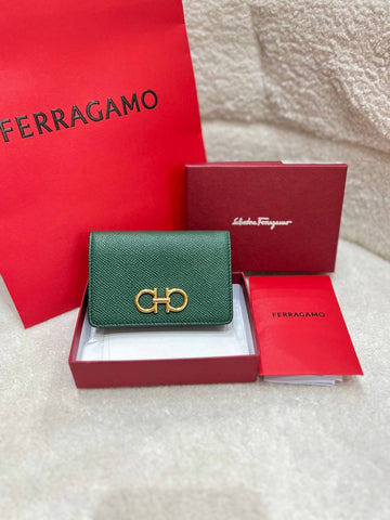 FERRAGAMO Fullset Gancini Compact Wallet In Green