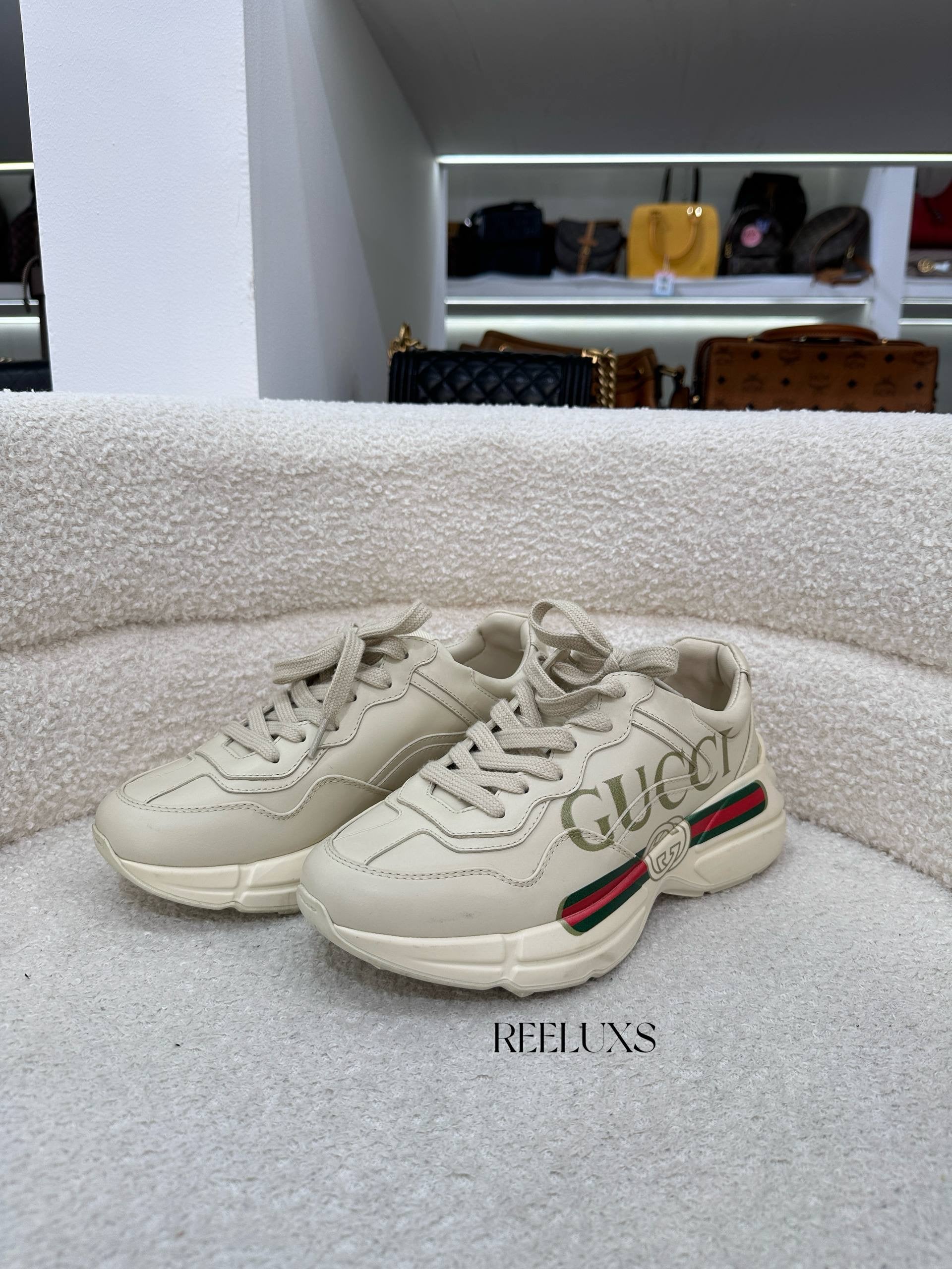 GUCCI Rhyton Sneaker Cream Leather 39