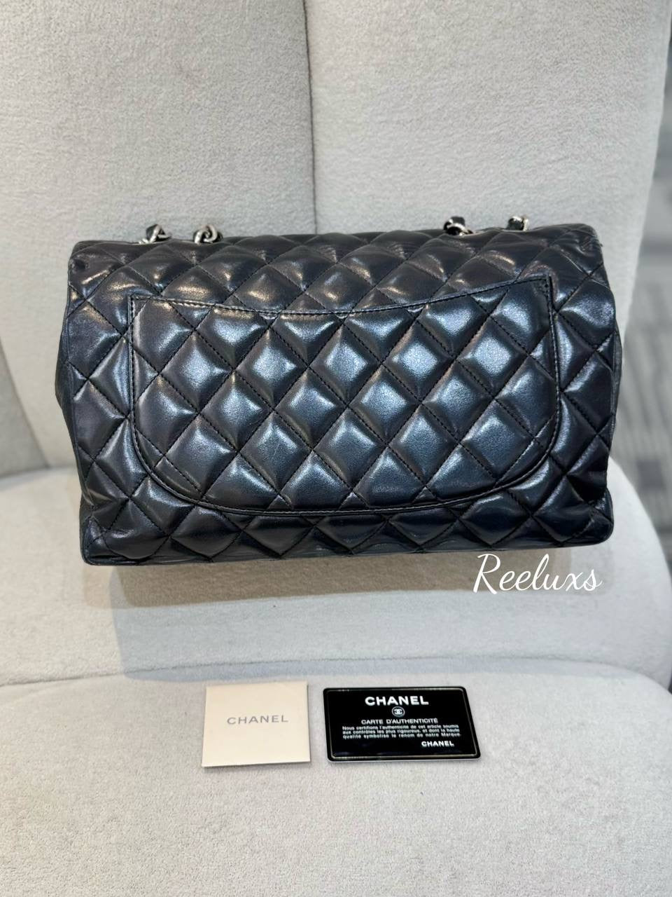 CHANEL Black Lambskin Maxi Single Flap For Women Shoulder Bag