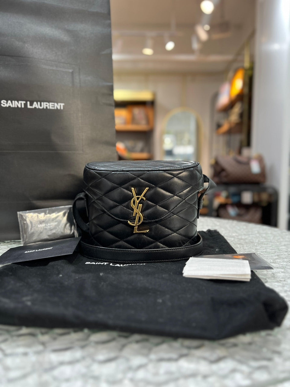 YVES SAINT LAURENT (YSL) Paris Black Leather June Women's Crossbody Sling Bag - Reeluxs 