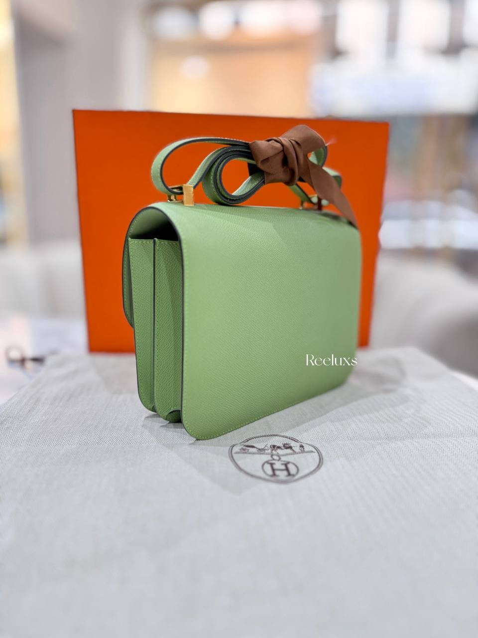 HERMES Constance 23 Vert Criquet Epsom