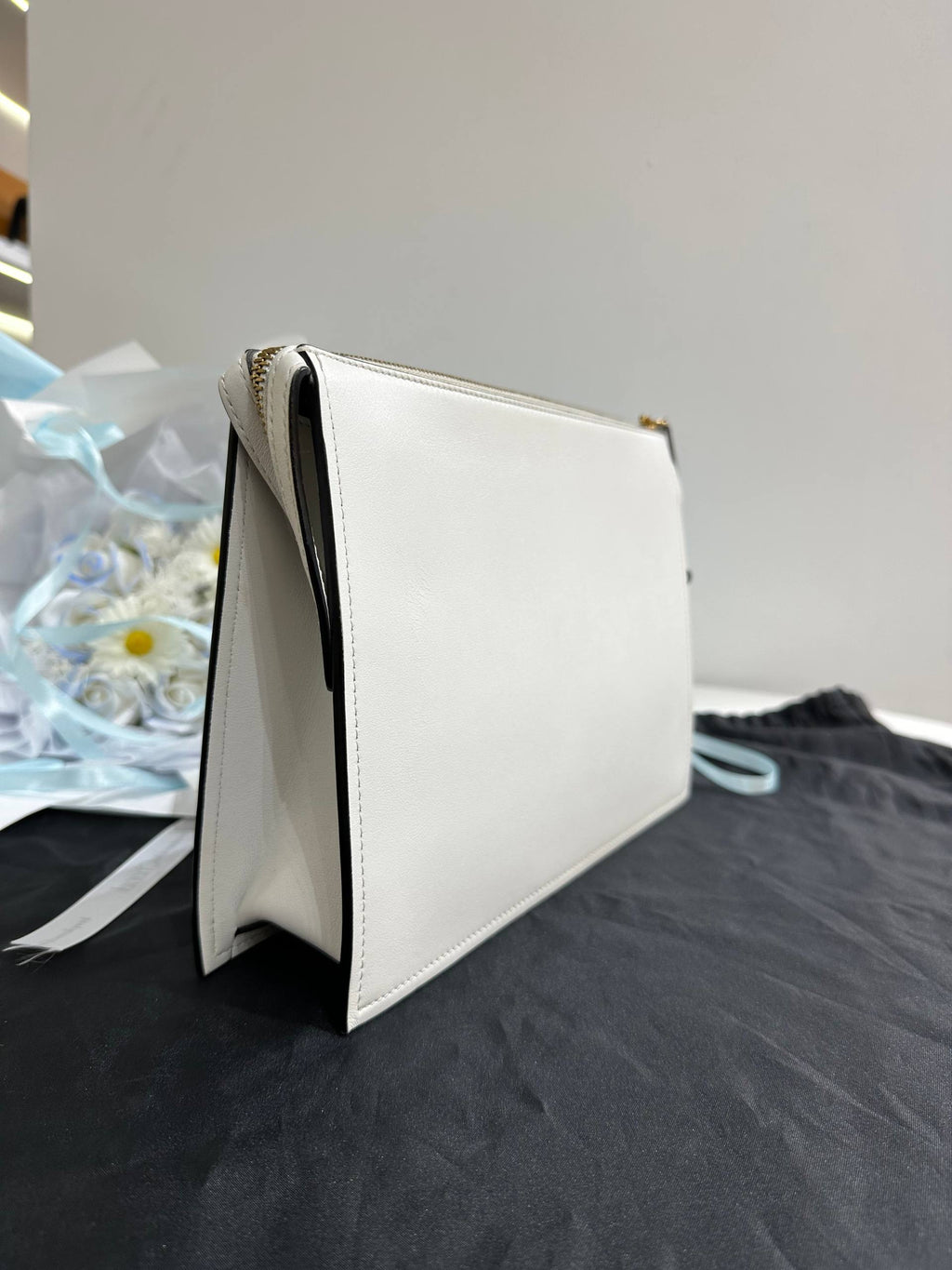 VERSACE White Leather Medusa Biggie Pouch / Clutch Bag