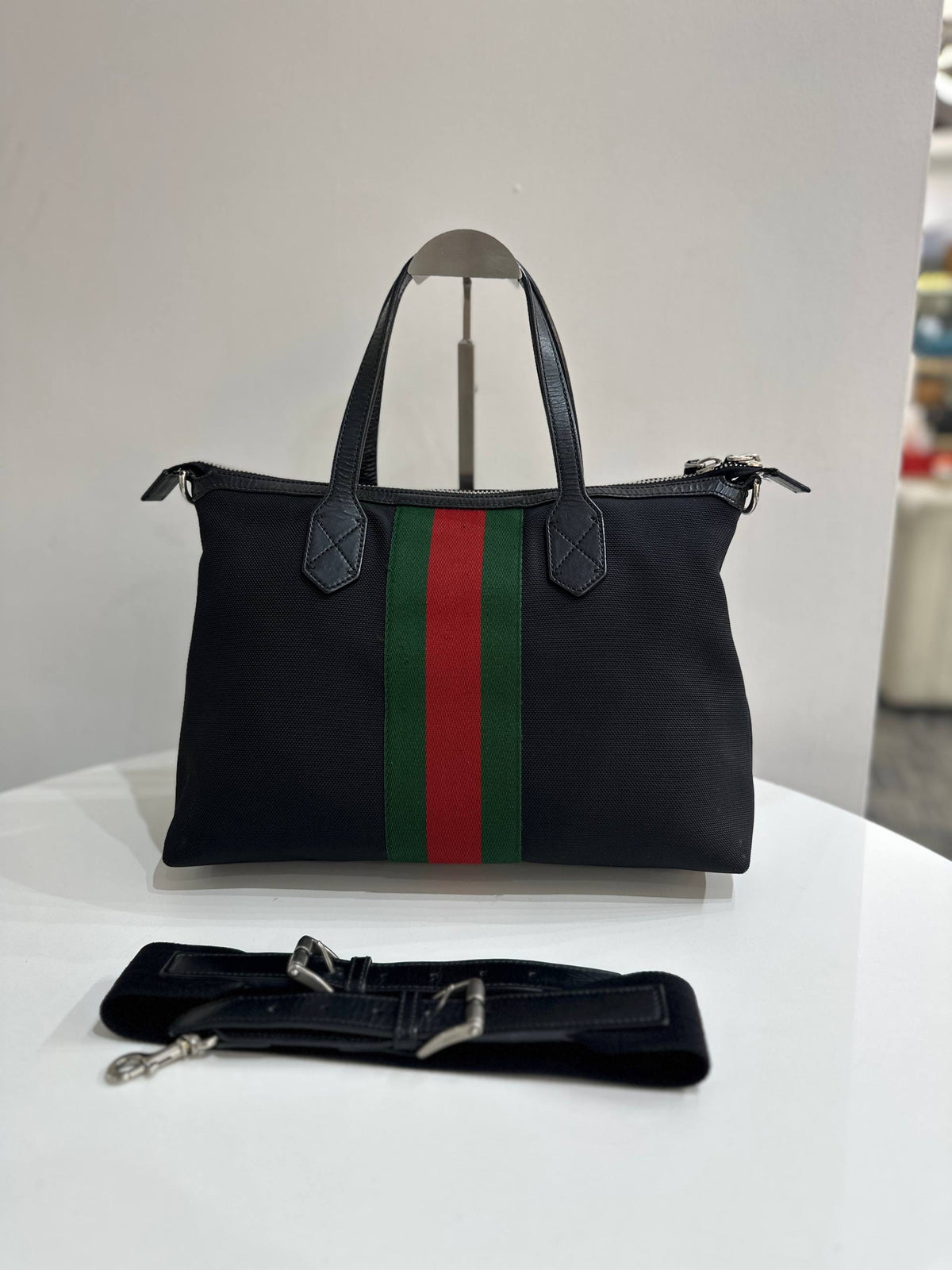 GUCCI Techno Canvas Web Top Handle Shoulder Bag in Black
