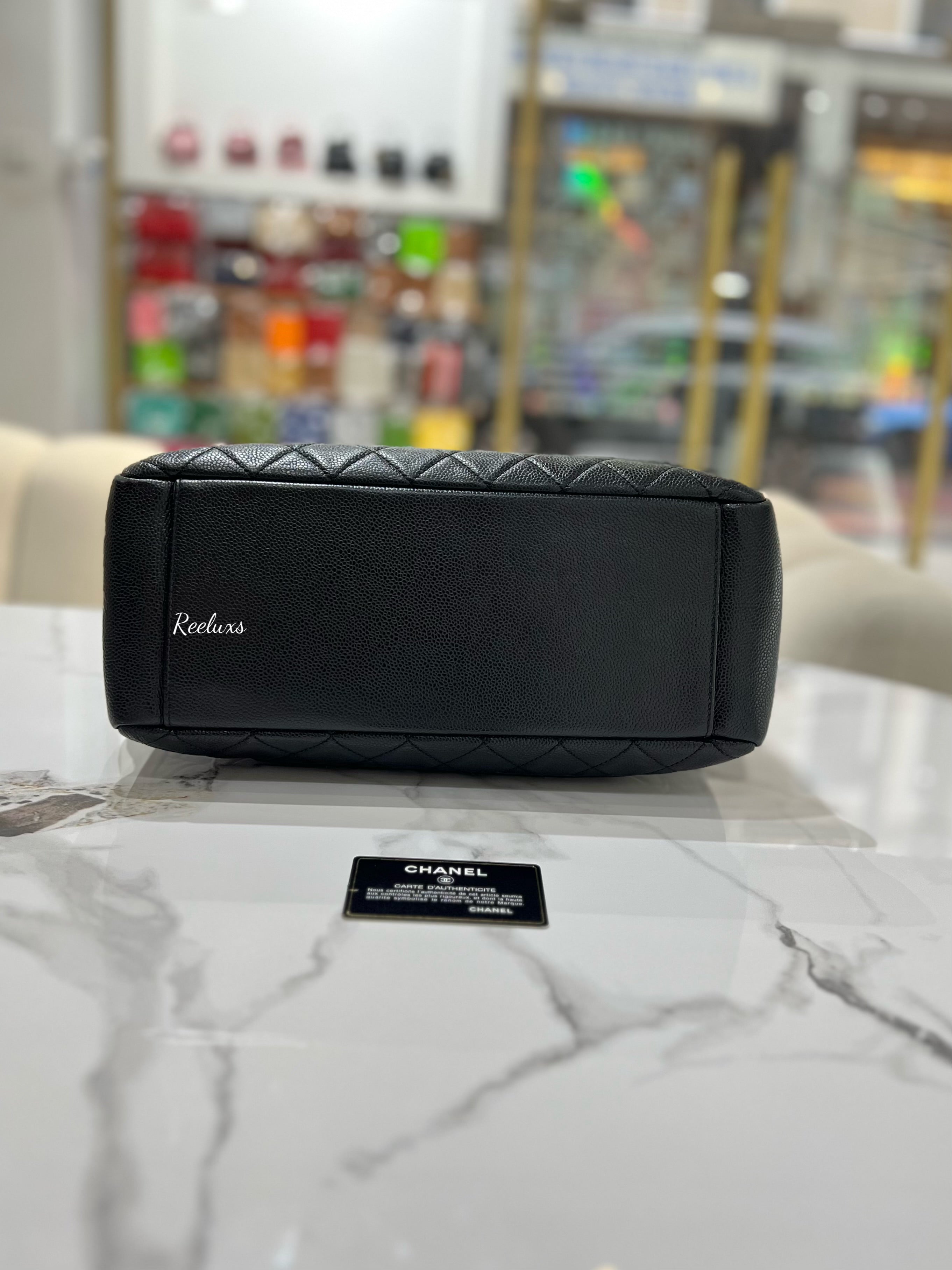 CHANEL Black Quilted Caviar GST Grand Shopping Tote Handbag GHW