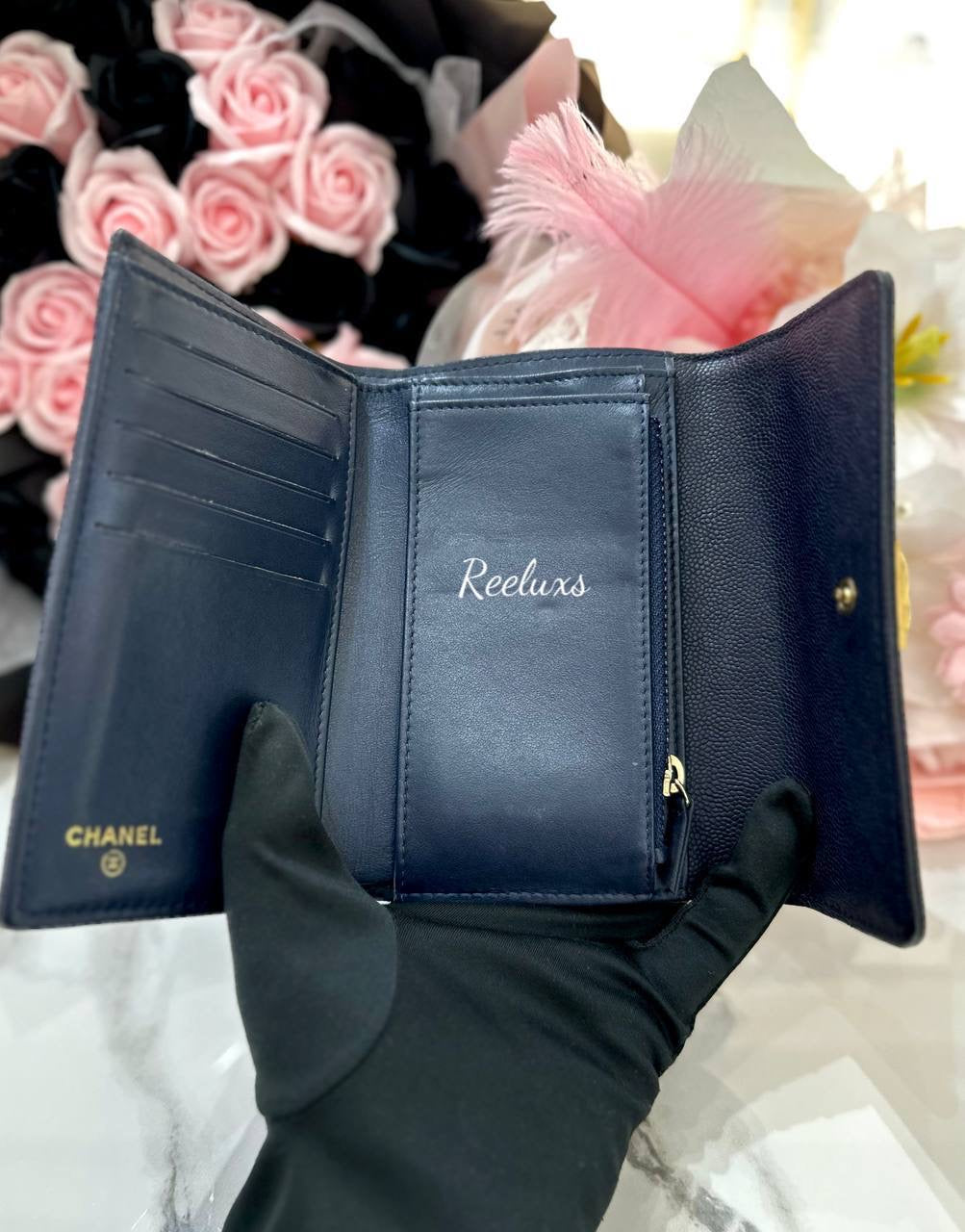 CHANEL Boy Trifold Compact Wallet Caviar GHW
