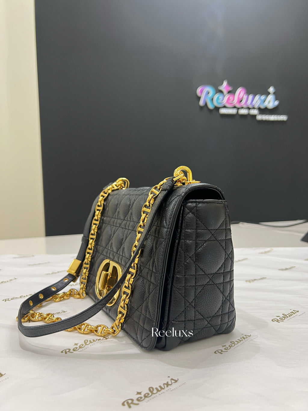 CHRISTIAN DIOR Black Cannage Quilted Lambskin Leather Medium