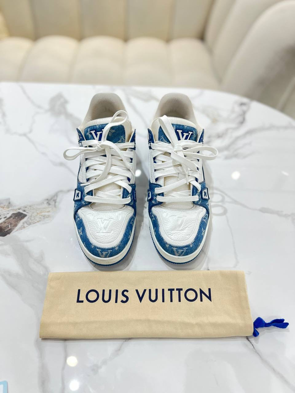 Louis Vuitton LV Trainer Sneaker Denim Blue Shoe size 7 1/2