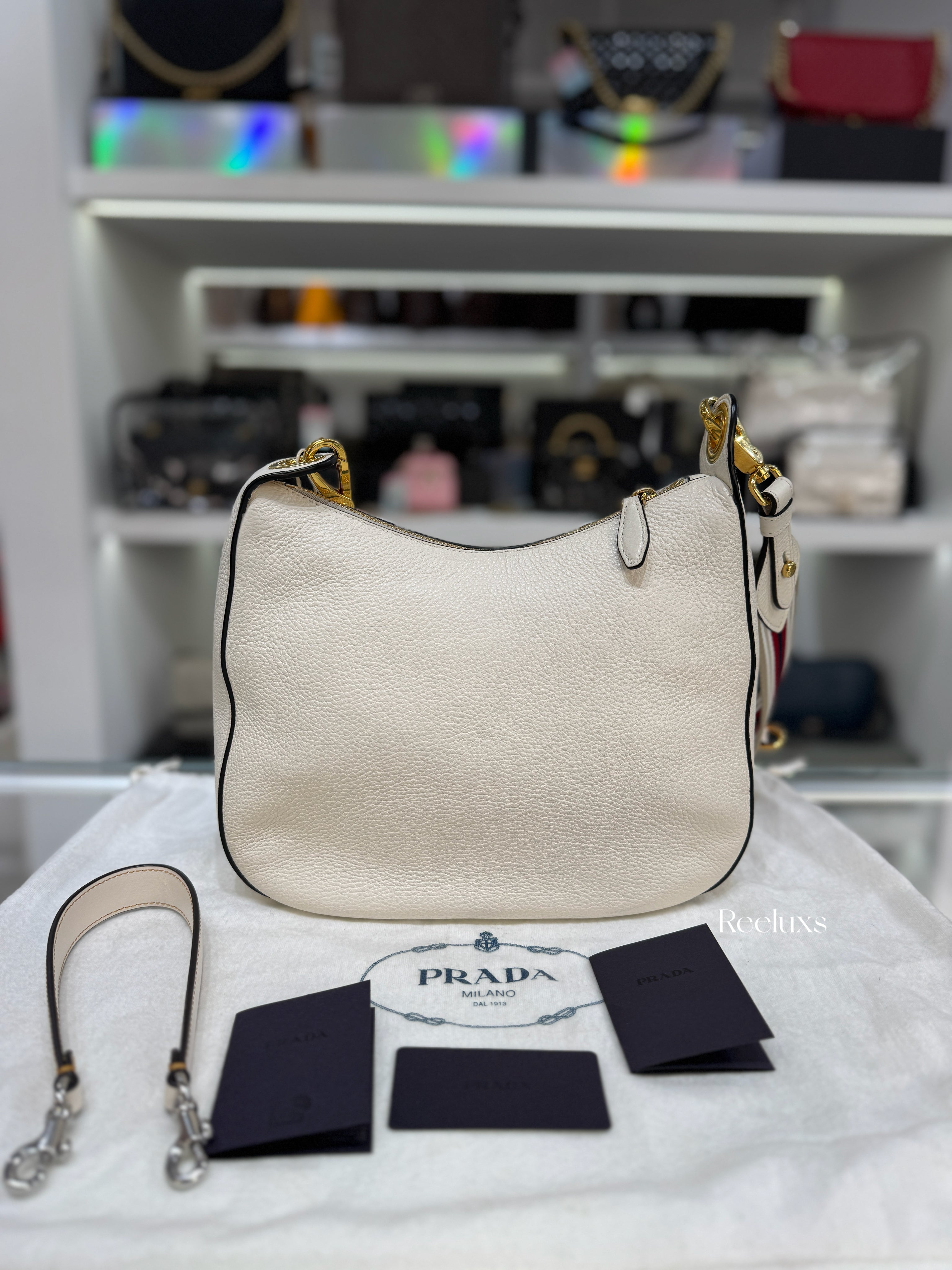 PRADA Vitello Phoenix Leather Hobo Bag