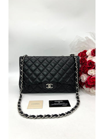 CHANEL Black Lambskin Maxi Single Flap For Women Shoulder Bag - Reeluxs 