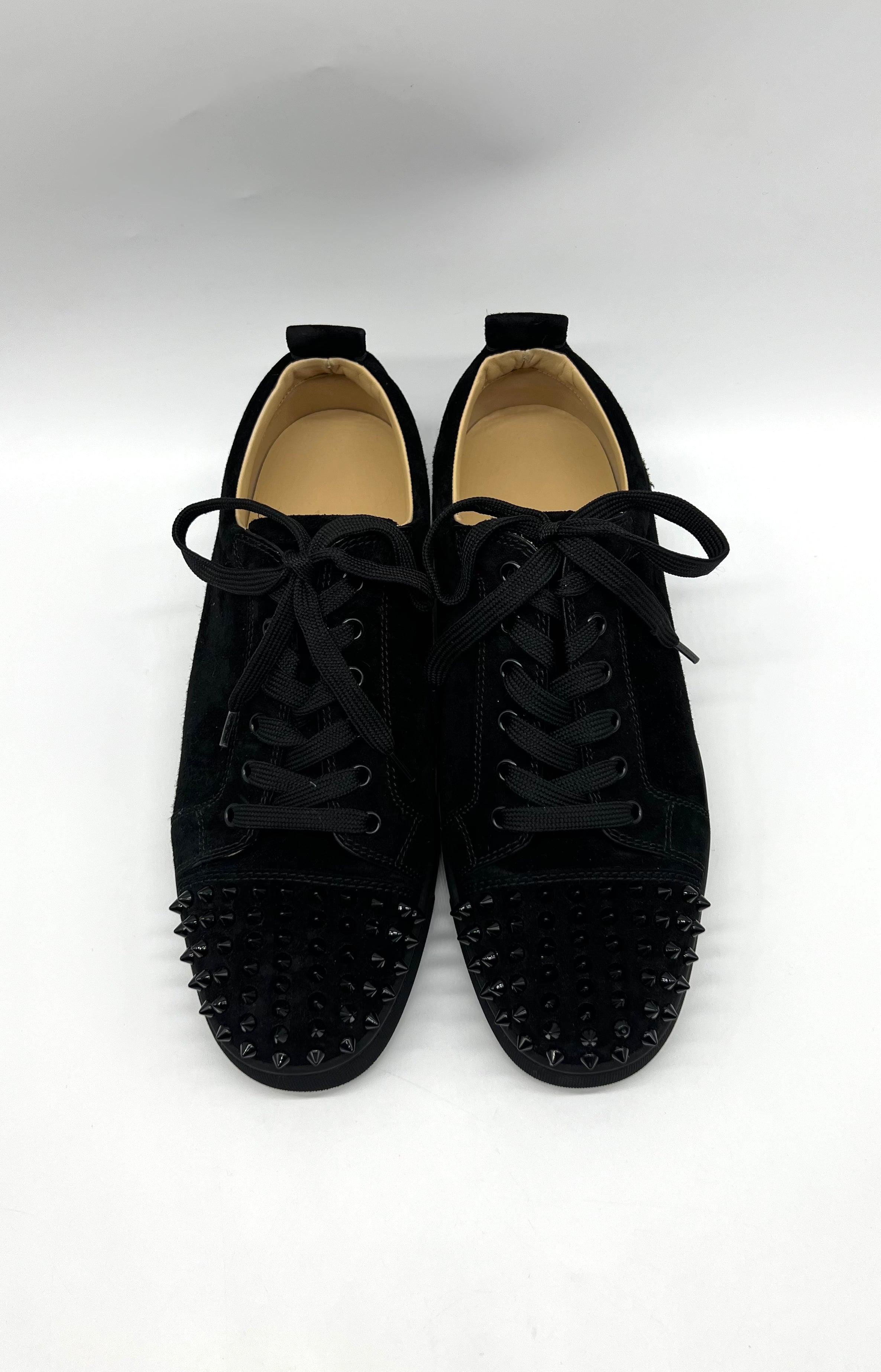 Christian Louboutin Junior Spikes Suede Black Sneakers Shoe Size 44 - Reeluxs 