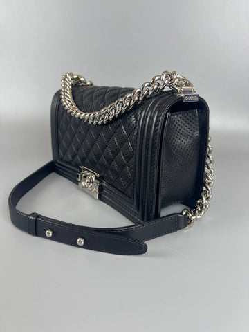 CHANEL Boy Perforated Quilted Lambskin Leboy Black&nbsp;SHW Slingbag