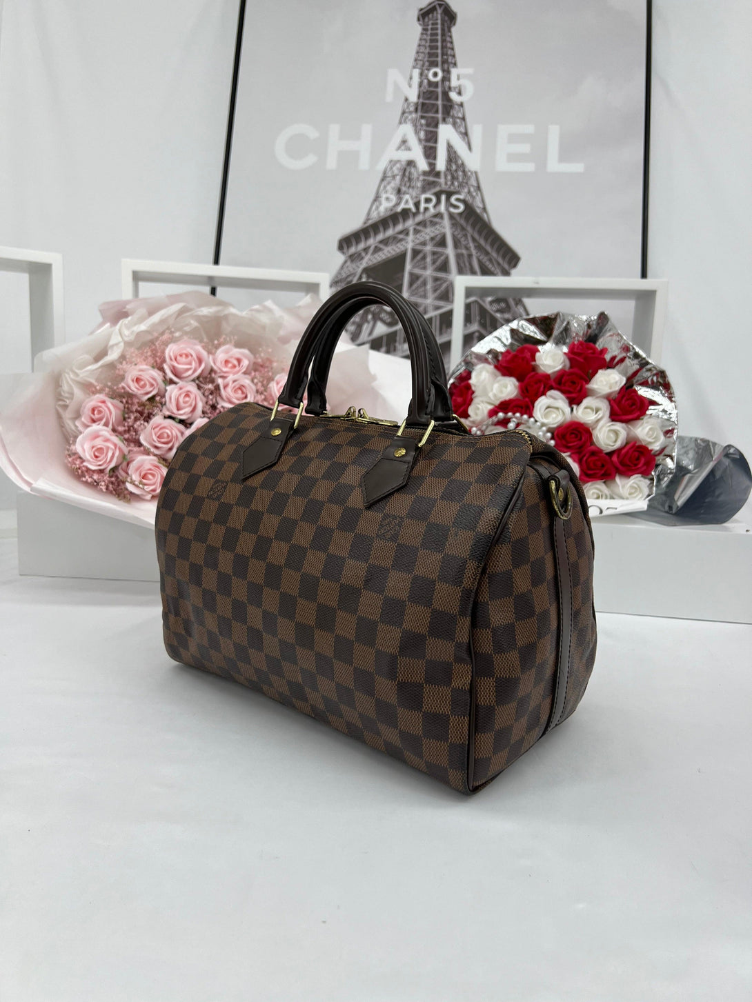 LOUIS VUITTON Speedy 30 Damier Ebene Canvas Monogram Handbag - Reeluxs 