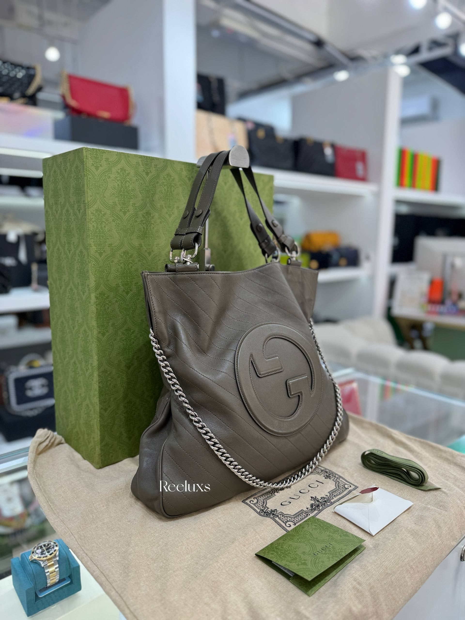 GUCCI Blondie Medium Tote  Bag Brown