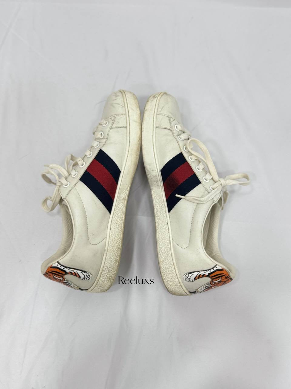GUCCI Ace White Leather Lace Up Sneaker Blue, Red Stripe Men's Shoes Size 7