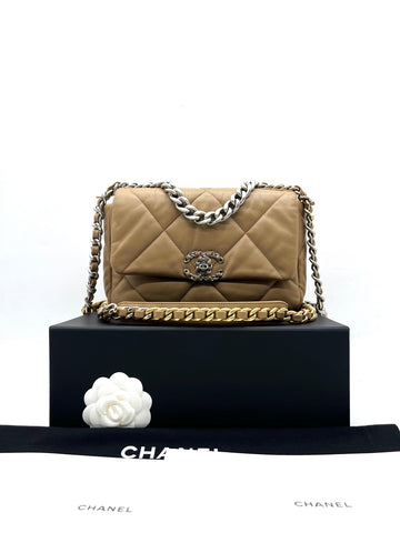 CHANEL 19 Bag Lambskin Beige Color With SHW Shoulder Bag - Reeluxs 