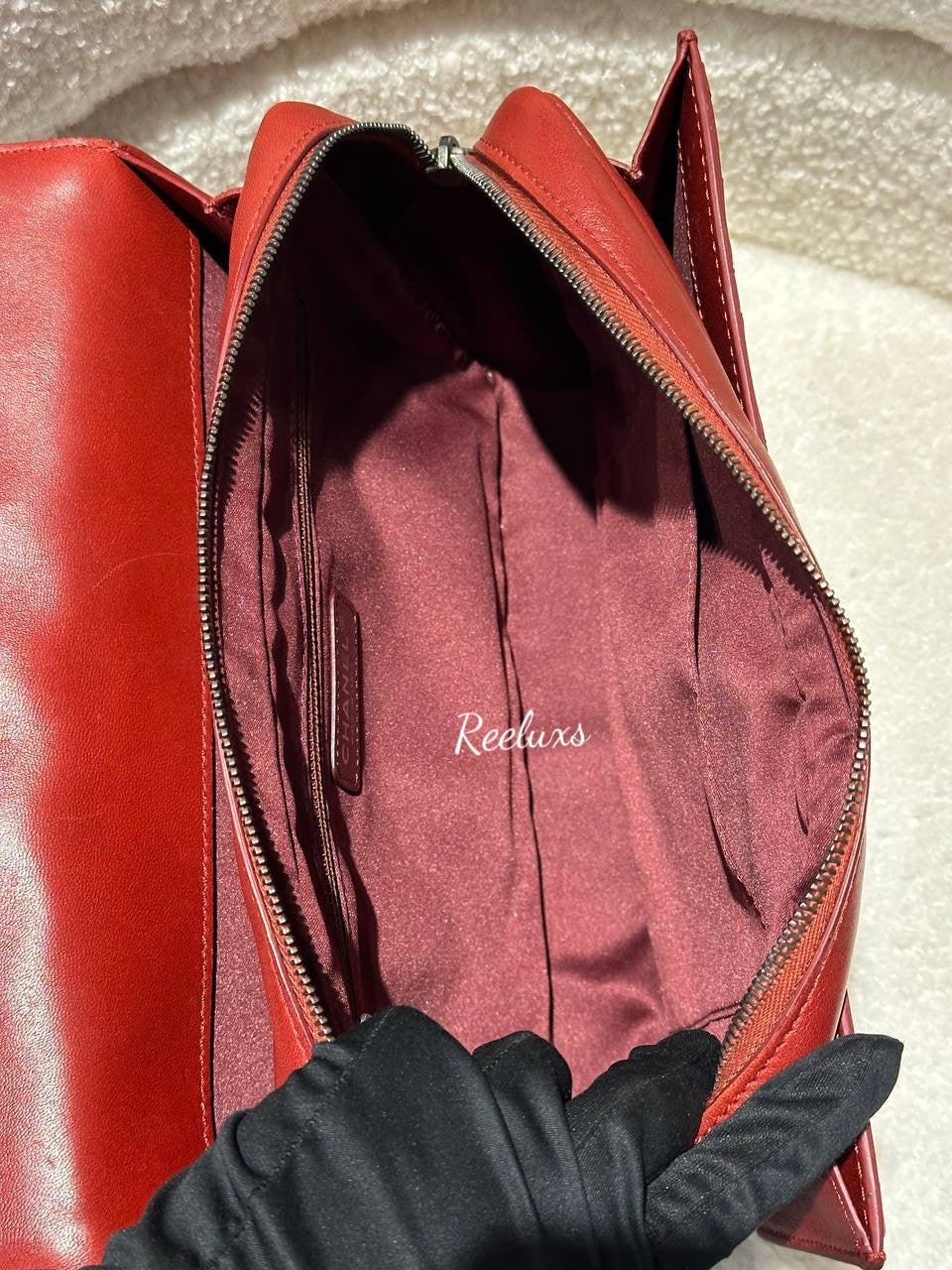 CHANEL Lambskin Quilted Citizen Zip Large Flap Dark Red  Shoulder Bag