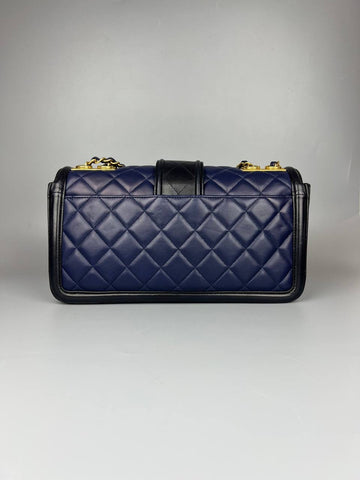 CHANEL Elegant CC Flap Bag Navy Black Quilted Medium