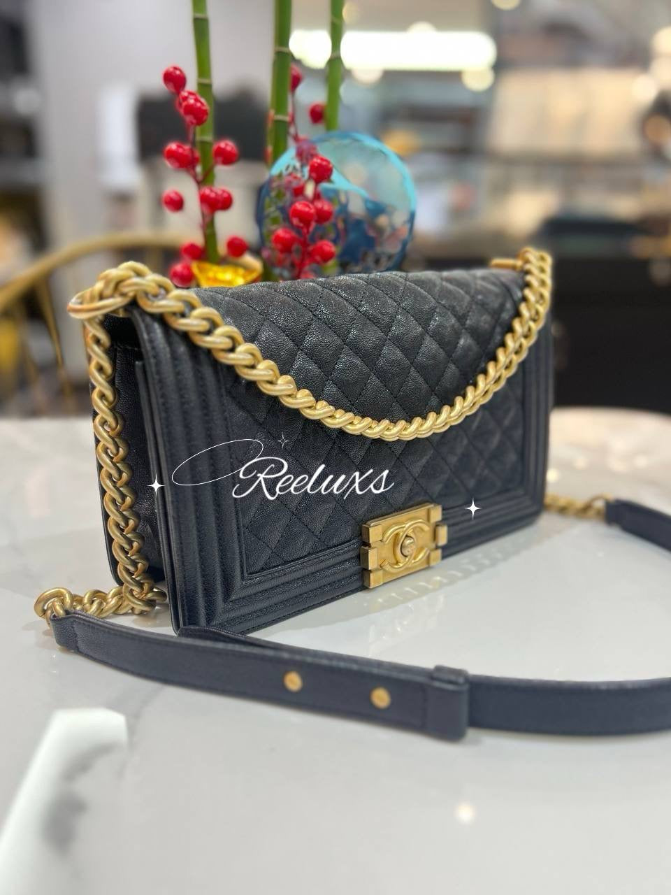 FULL SET CHANEL Leboy Medium Chevron Calf Leather