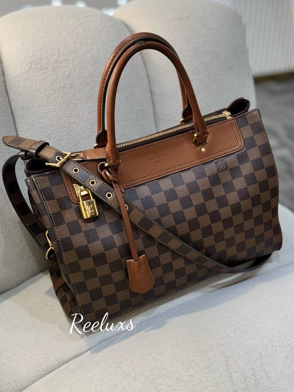 LOUIS VUITTON LV Damier Greenwich 2 Way Handbag In Brown