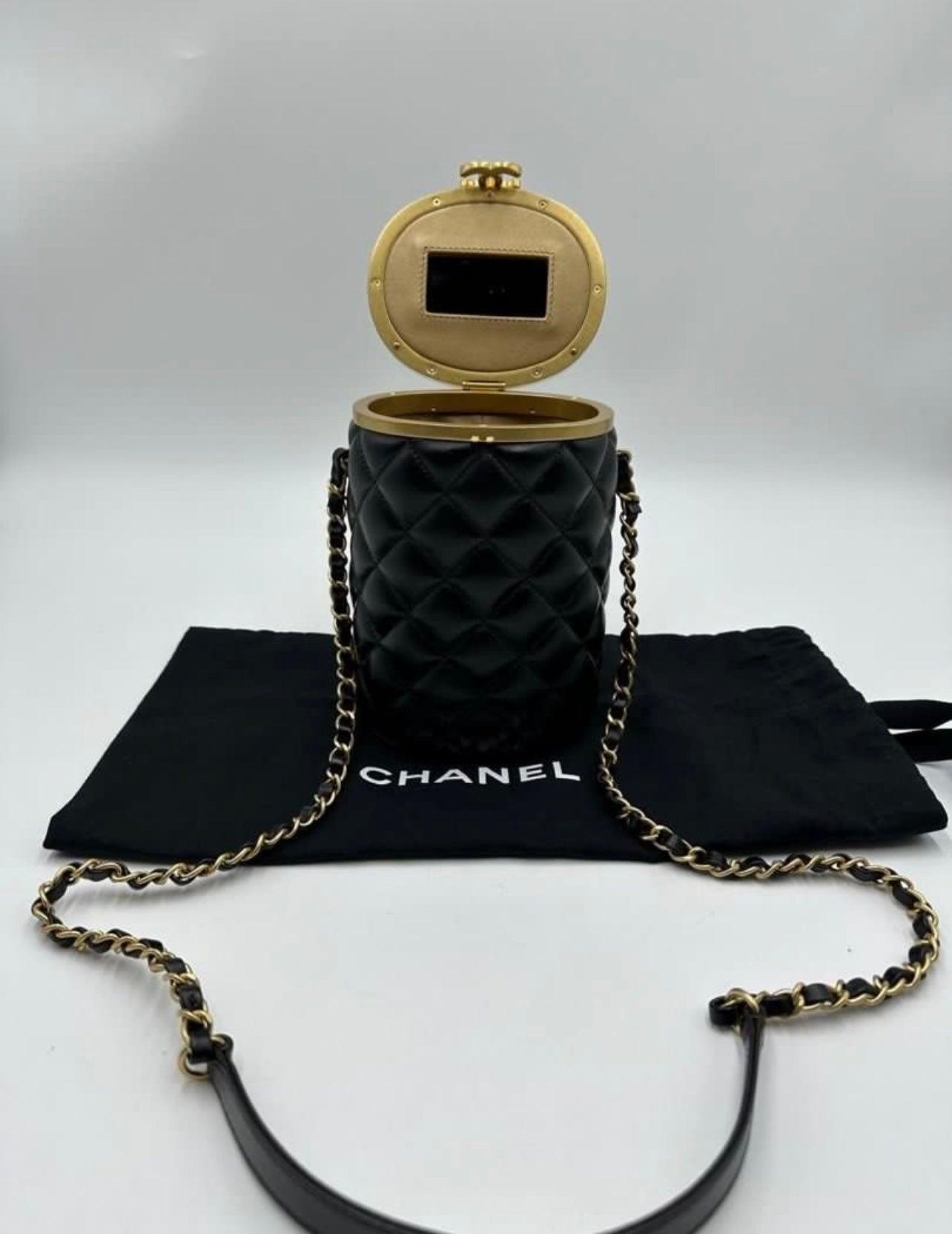 Chanel Lambskin Quilted Crown Box Bag Black (Microchip) - Reeluxs 