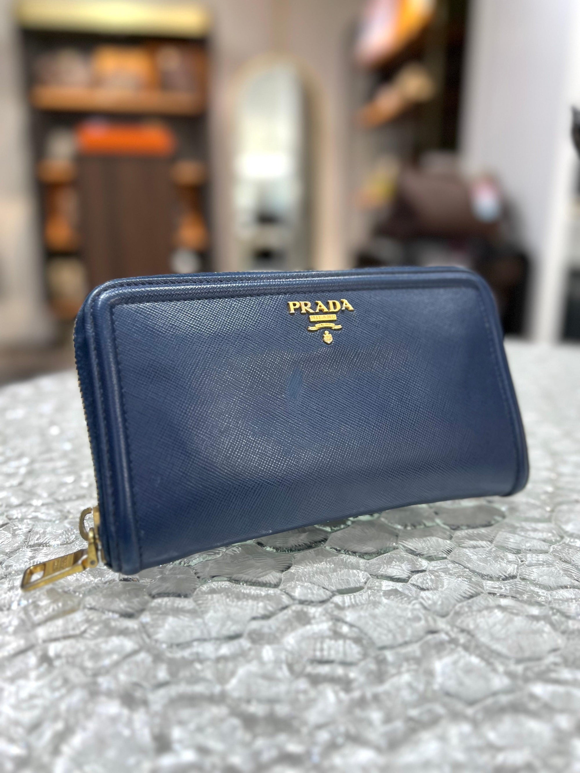 PRADA Blue Zip Leather Long Wallet   - Reeluxs 