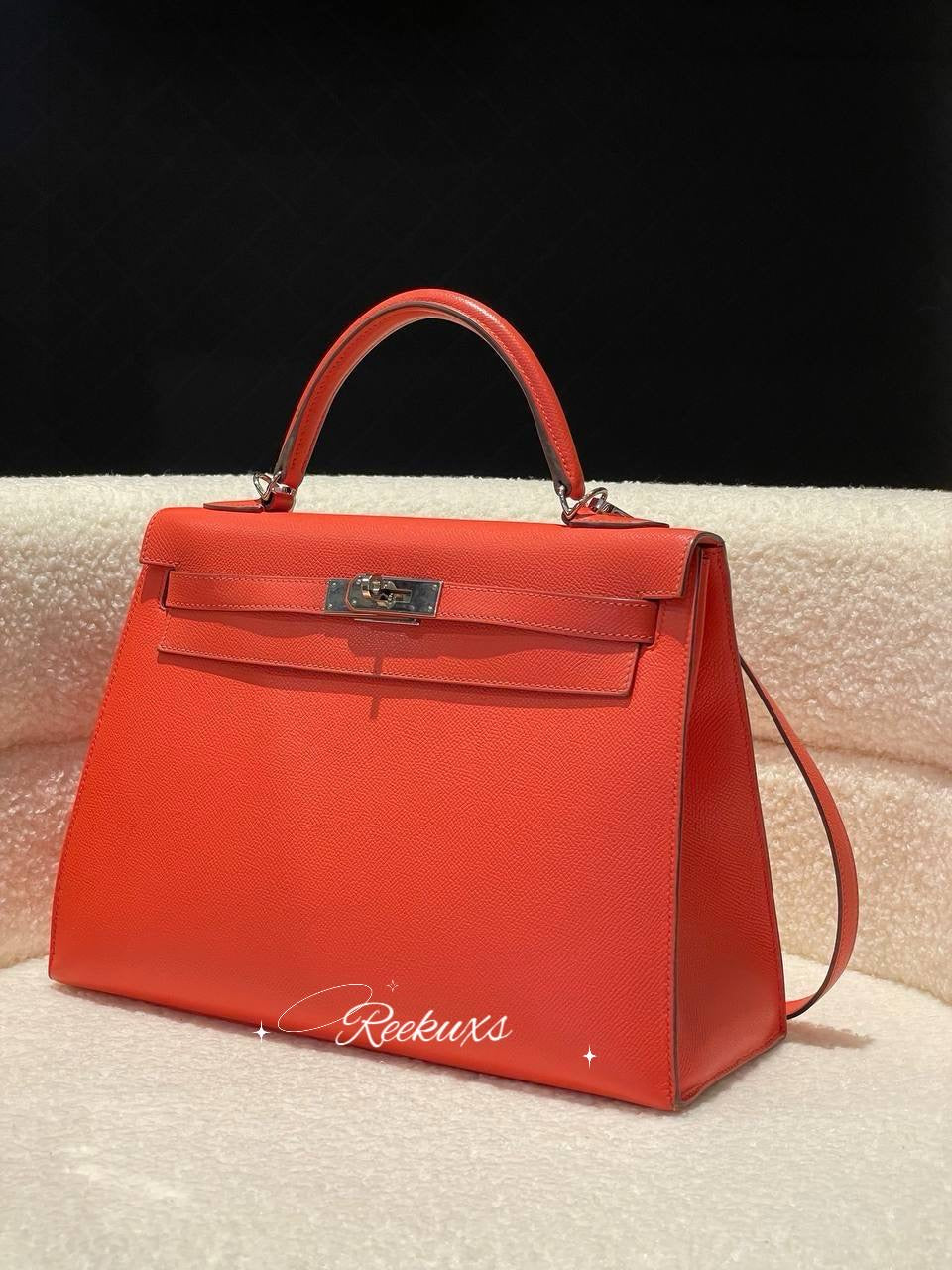 HERMES Capucine Epsom Kelly Sellier 32 Palladium Hardware