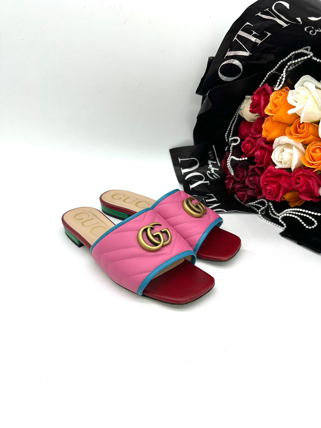 GUCCI Multicolor Quilted Double G Sandals Size 36 - Reeluxs 