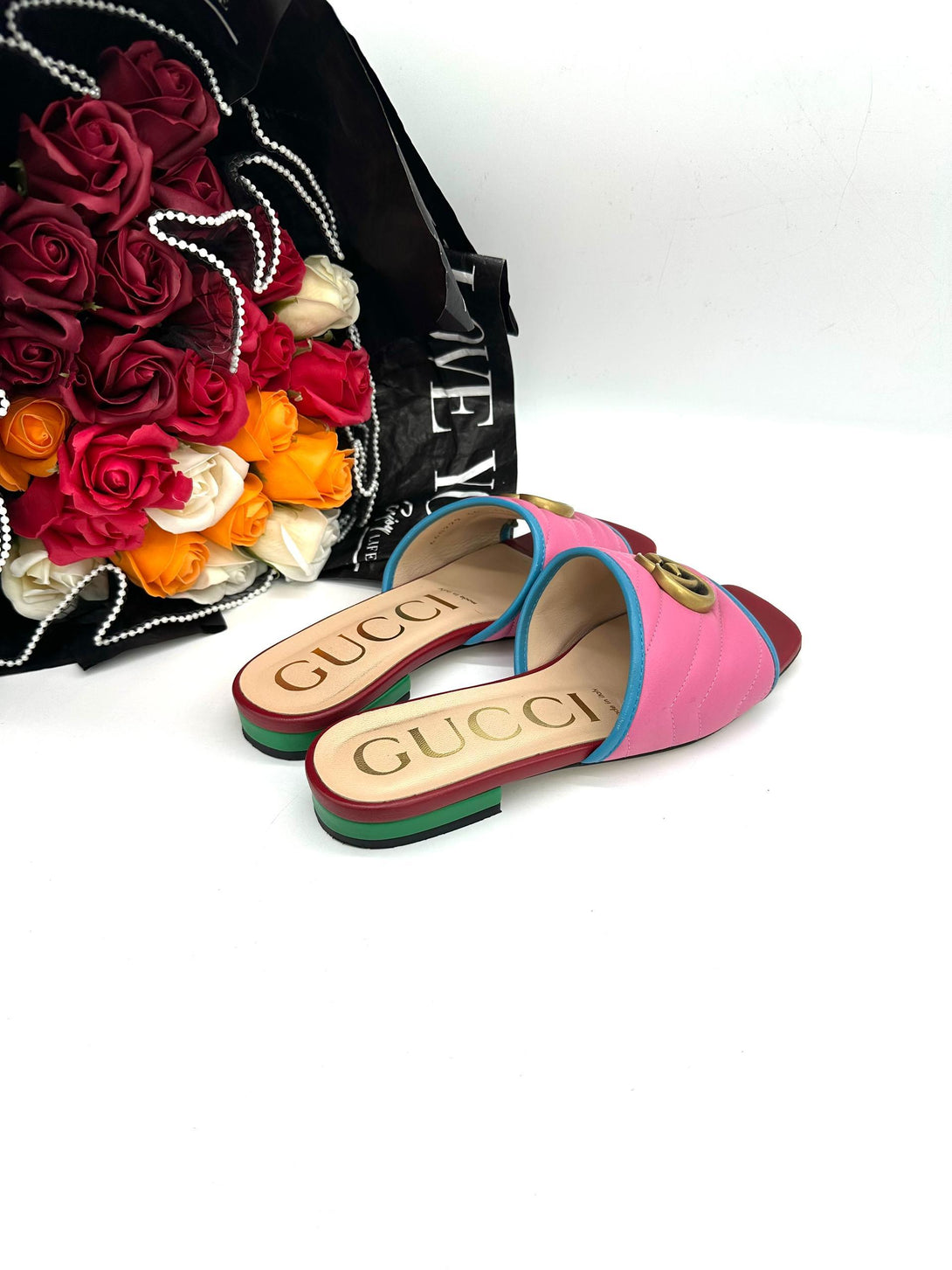 GUCCI Multicolor Quilted Double G Sandals Size 36 - Reeluxs 