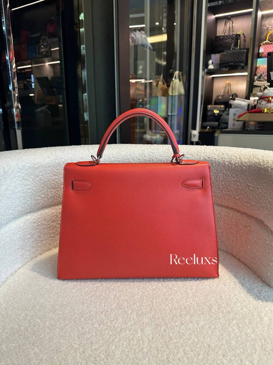 HERMES Capucine Epsom Kelly Sellier 32 Palladium Hardware