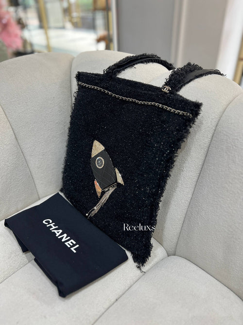 CHANEL Black Deauville Fabric Tote Bag