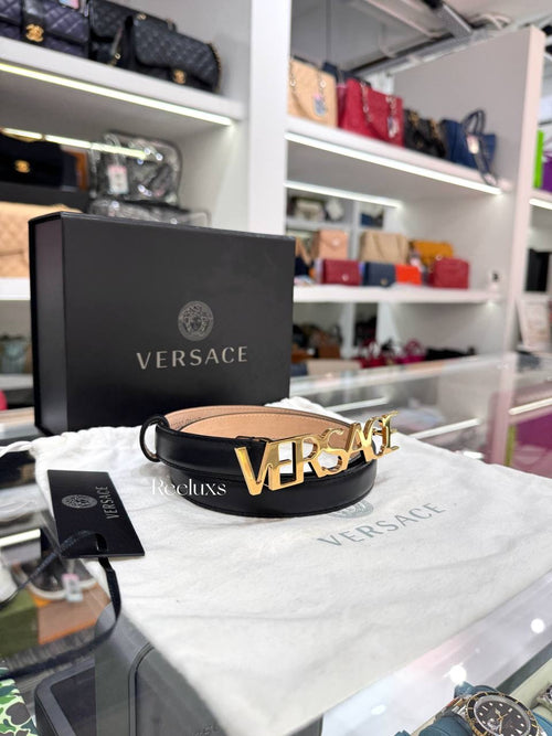 VERSACE Logo Thin Leather Belt