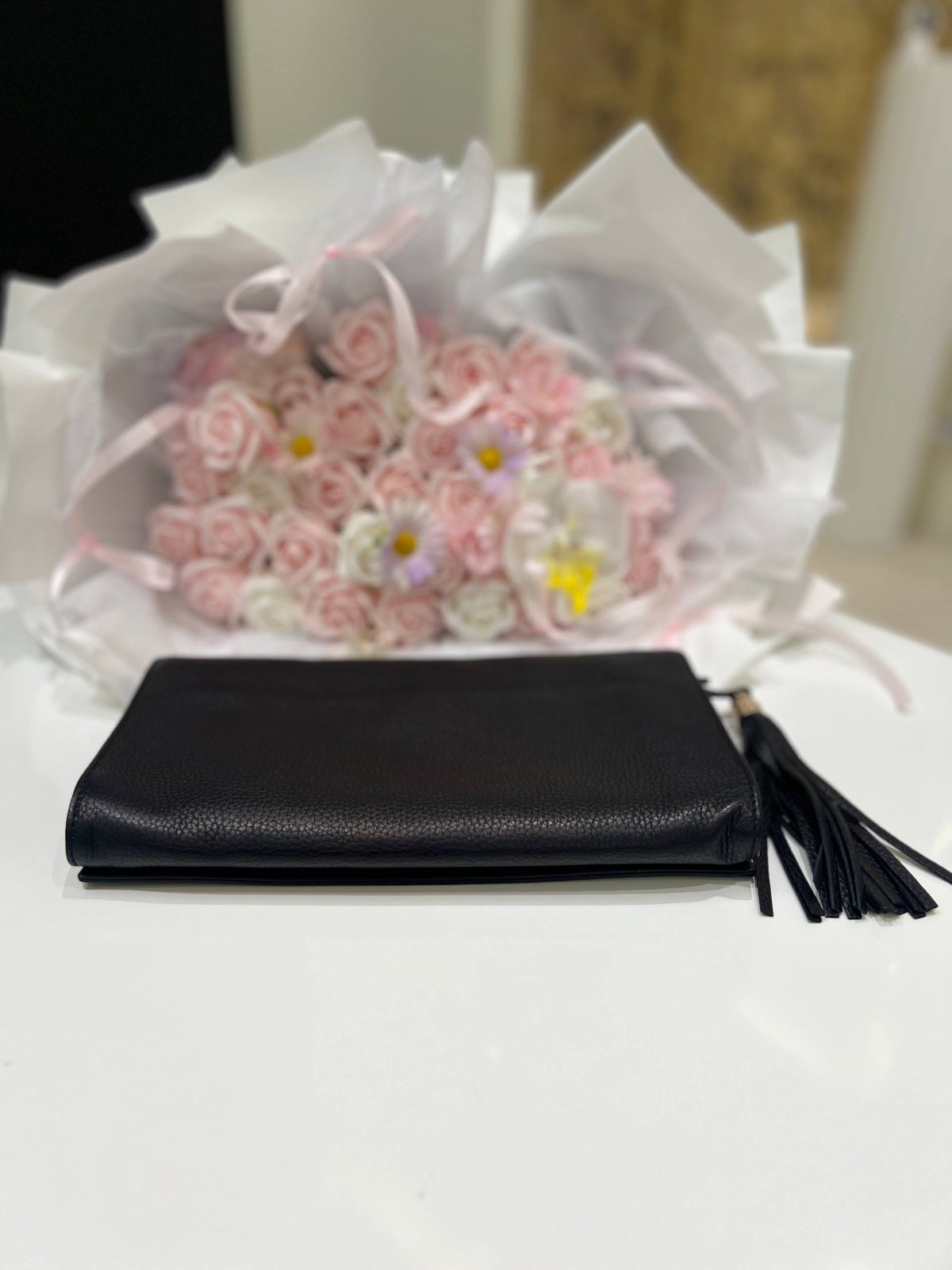 GUCCI Soho Leather Flap Clutch Bag