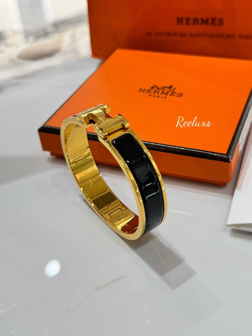 2023 FULL SET HERMES Bracelet Clic H Plor Noir PM Gold Hardware For Women's