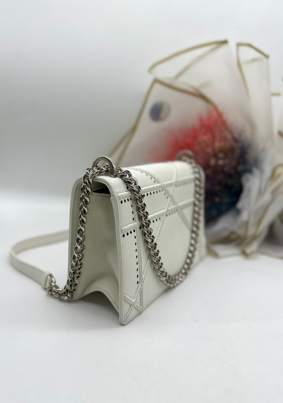 CHRISTIAN DIOR Diorama Medium Broken White Leather Shoulder Bag