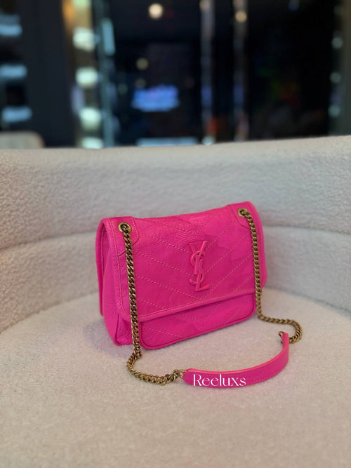 Saint Laurent Niki Baby Shoulder Bag in Hot-Pink Vintage Quilted Leather
