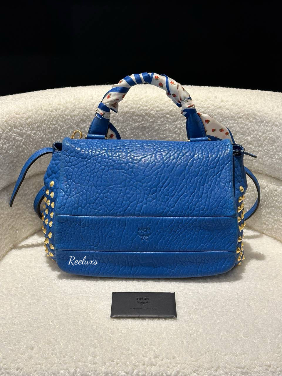 MCM Leather Handle Flap Bag Bule Rivrts Shoulder Bag