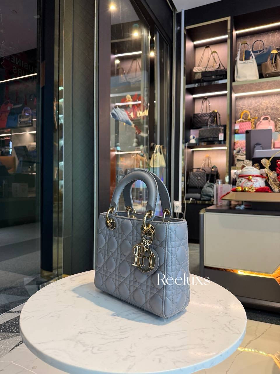 Lady Dior Small Grey Top Handle Bag