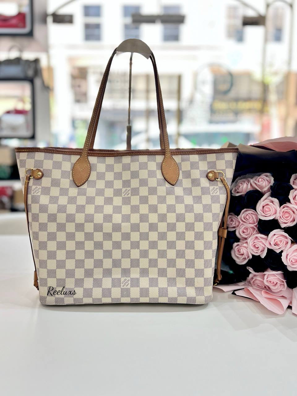 LOUIS VUITTON LV Neverfull MM Damier Azur Tote Handbag