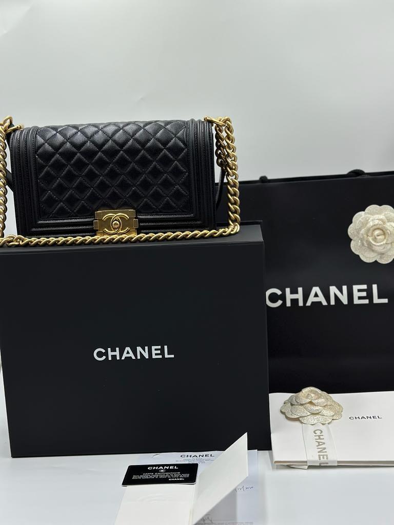 CHANEL BOY MEDIUM CAVIAR SKIN GHW (Full Complete Set) - Reeluxs 