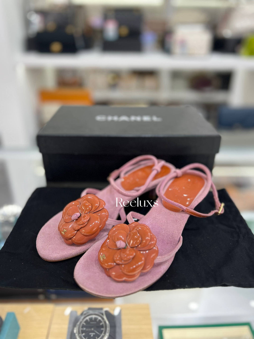 CHANEL Camellia Ankle Strap Sandals Size 36