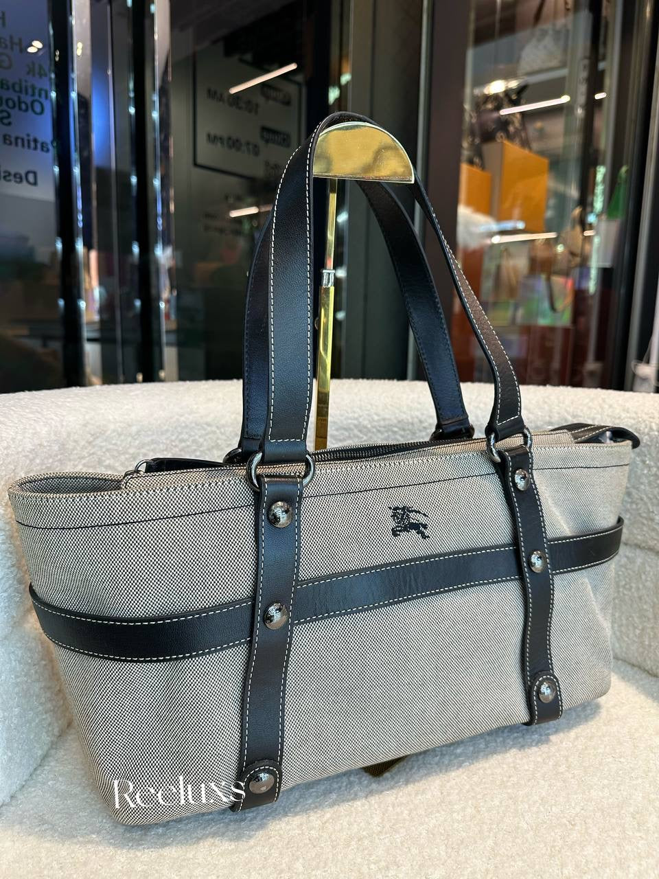 BURBERRY Blue Label Tote Bag Horse Logo Canvas Leather Women Bag JPN Original LT
