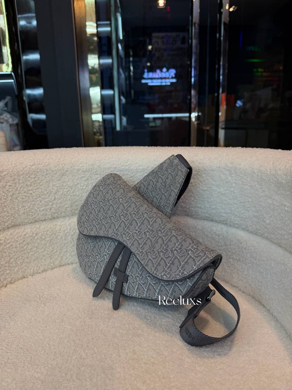 Christian Dior Saddle Bag in grey Oblique jacquard canvas