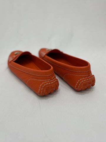 LOUIS VUITTON LV Orange Leather Lock Detail Slip On Loafer