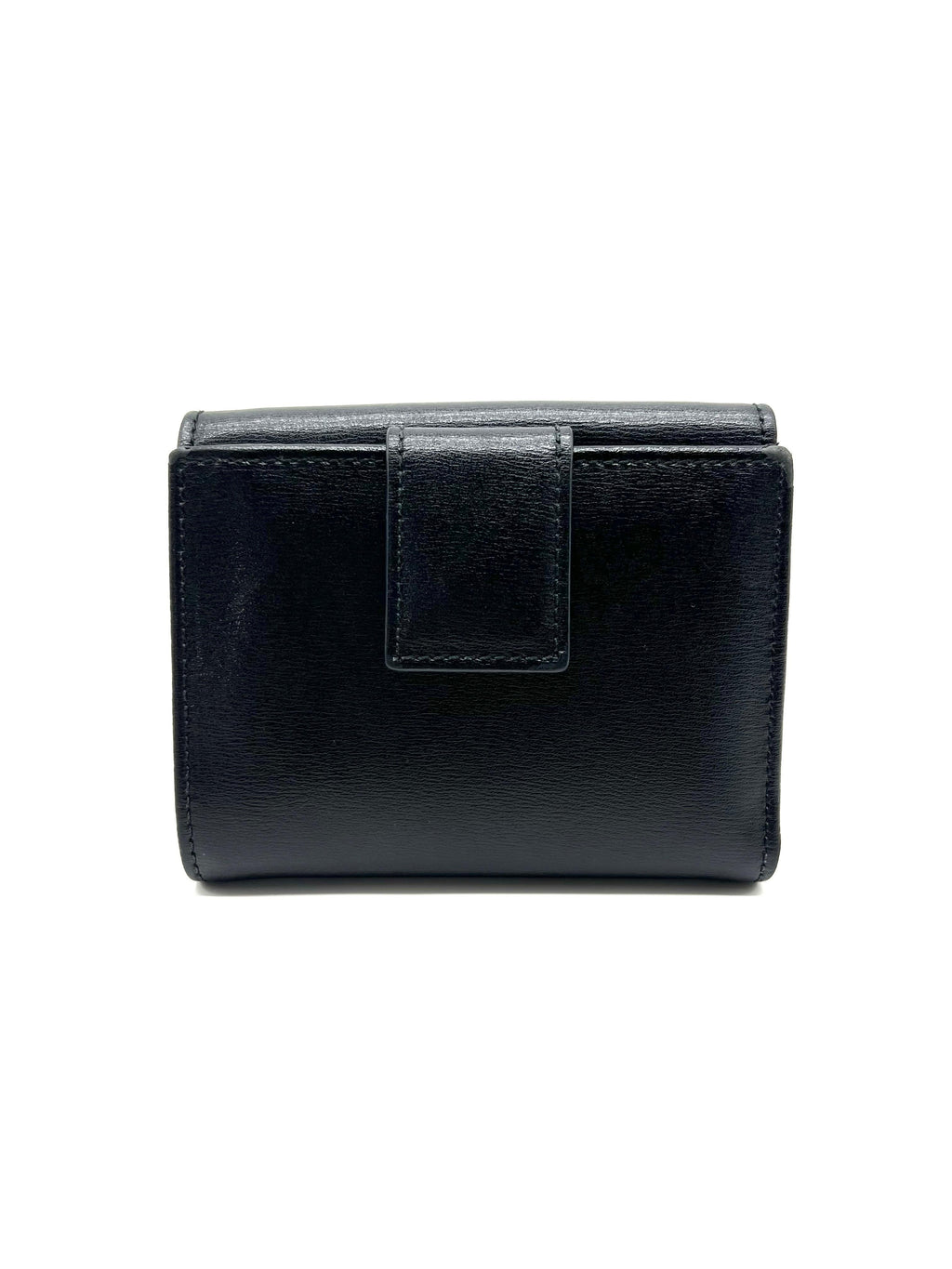 Salvatore Ferragamo Black Gancio Embossed Leather Flap Compact Wallet - Reeluxs 