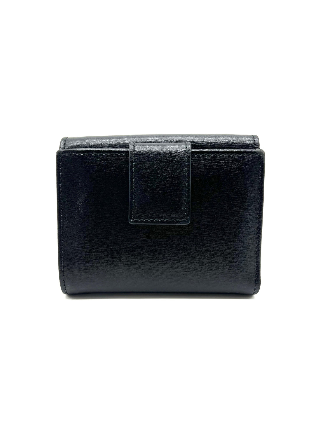 Salvatore Ferragamo Black Gancio Embossed Leather Flap Compact Wallet - Reeluxs 