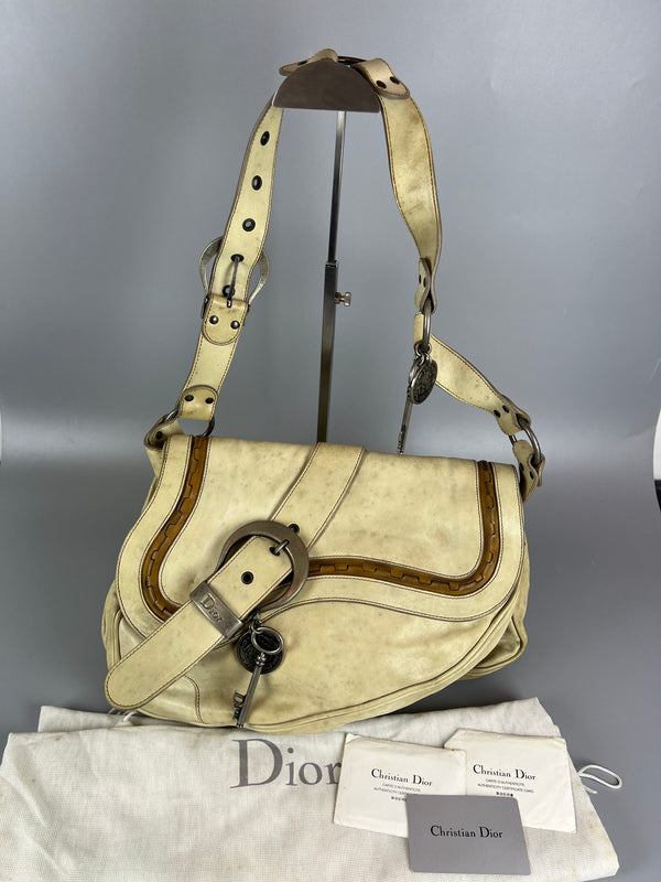 CHRISTIAN DIOR  Cream Leather Signature Gaucho Saddle Shoulder Bag