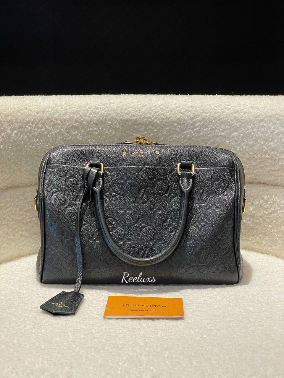 LOUIS VUITTON LV  Monogram Black Empreinte Speedy 25 Bandouliere Handbag